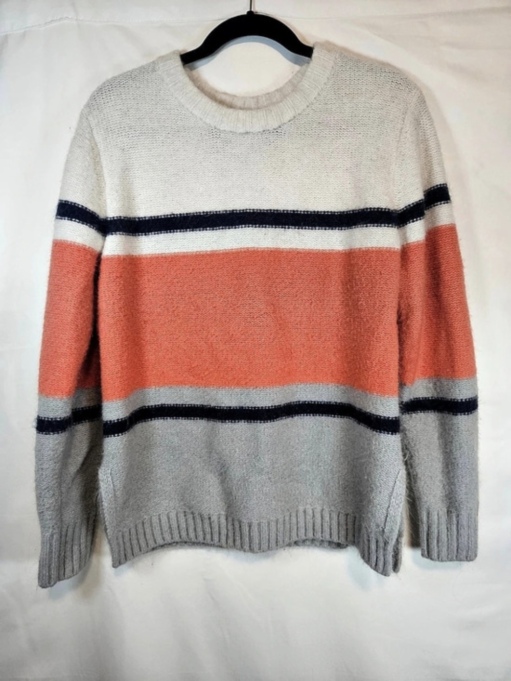 Roxy Striped Crewneck Sweater in Orange & Gray Size Medium